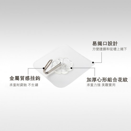 日本SHIMOYAMA透明強力無痕粘貼掛鈎4個裝 (免打孔, 承重5kg)
