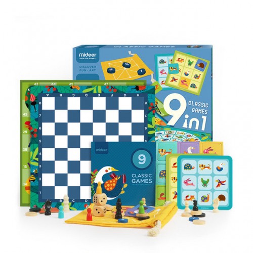MIDEER - 兒童益智9合1桌面遊戲飛行棋五子棋多功能棋類親子遊戲