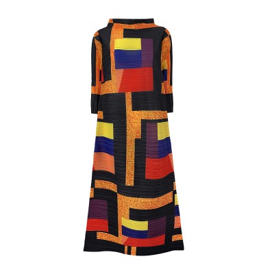 Color Block Side Contrasted Stand Collar Dress