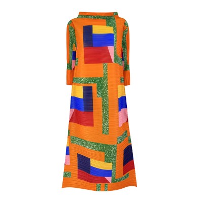 Color Block Side Contrasted Stand Collar Dress