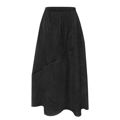 Pleated Stand Collar Short Sleeves Top With Elastic Waist Skirt Set
